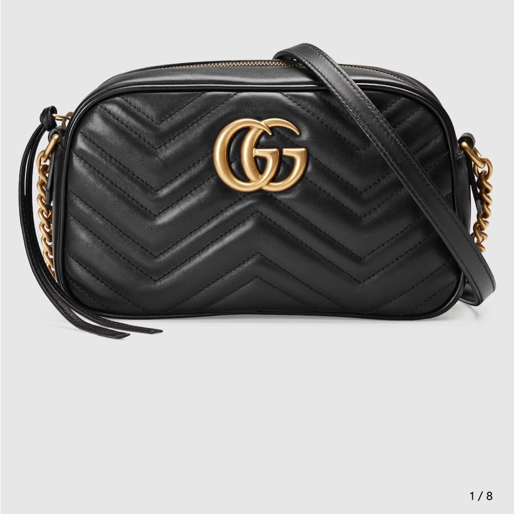 Gucci Black Quilted Leather Crossbody Bag with Gold Accents